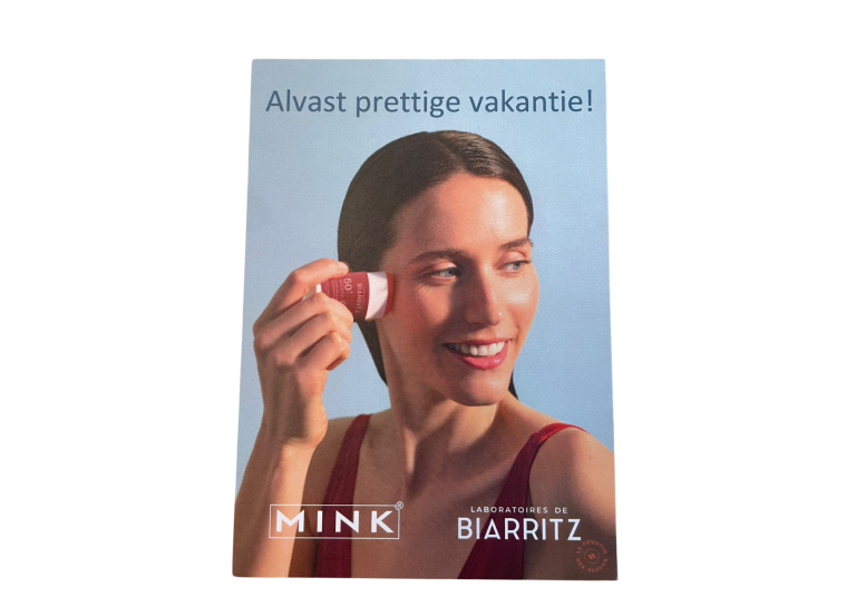 Kaartontwerp van Mink met een vakantiegroet.