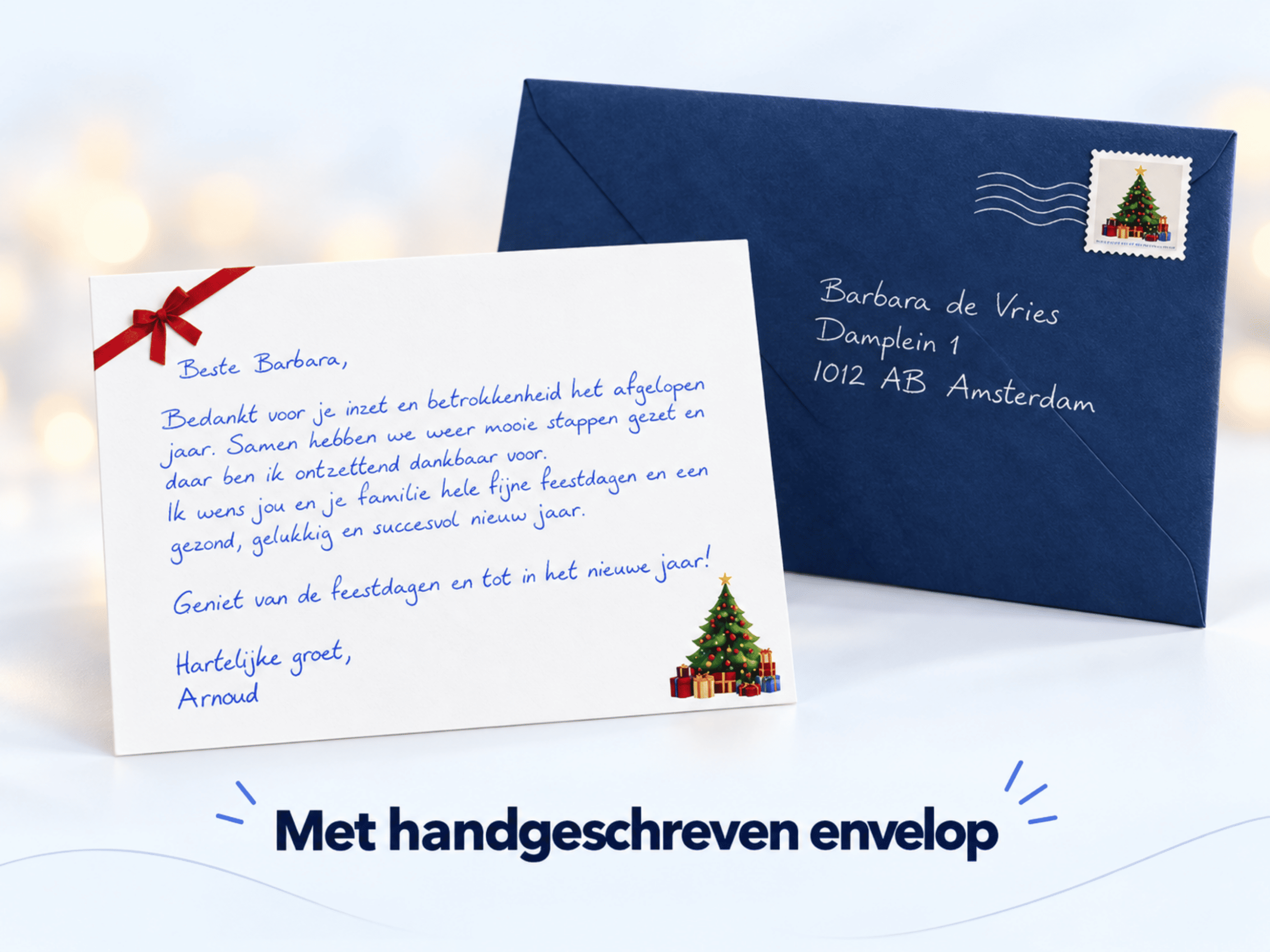 Zakelijke kerstkaart met handgeschreven envelop van Noteler