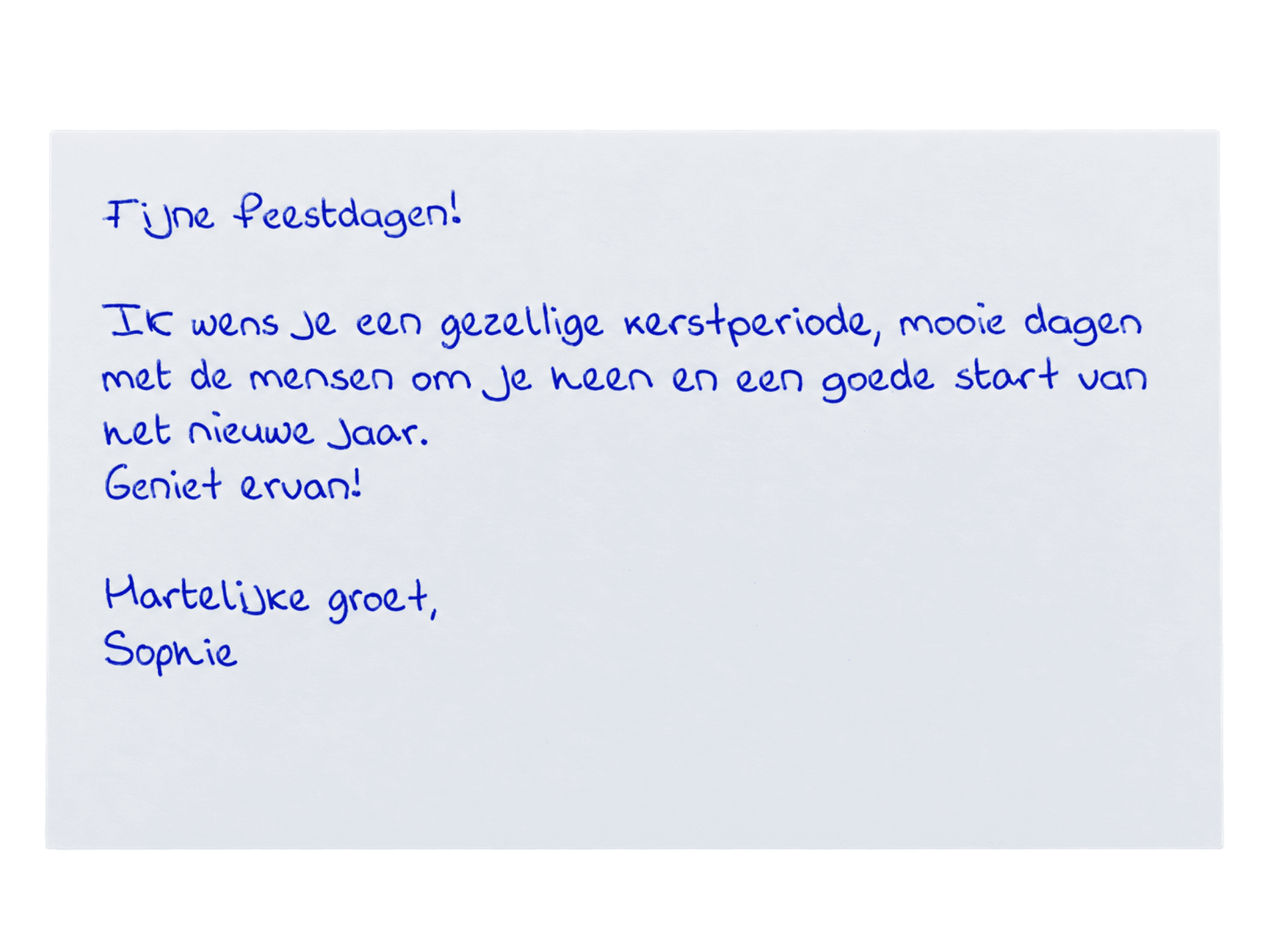 Voorbeeld van handgeschreven zakelijke kerstkaart in handschrift één
