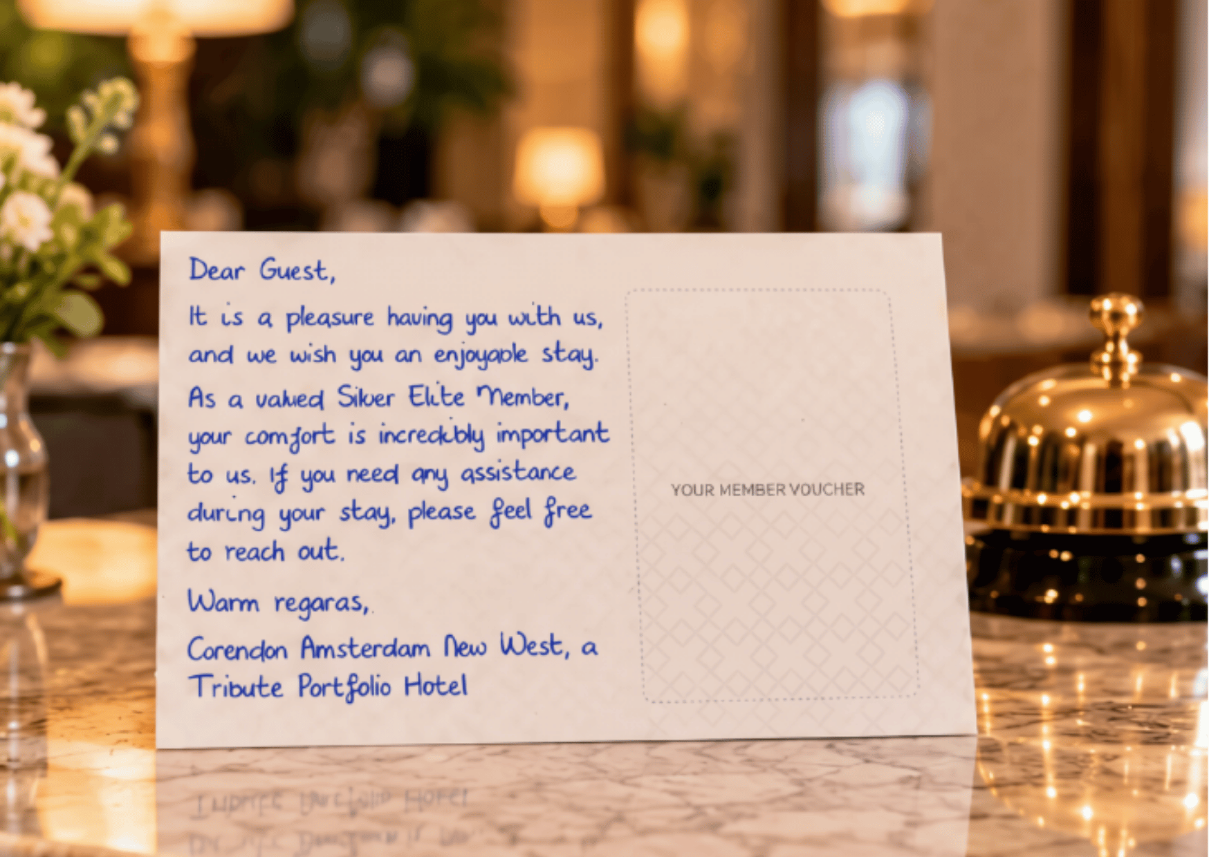 Handgeschreven kaartje voor hotelgasten